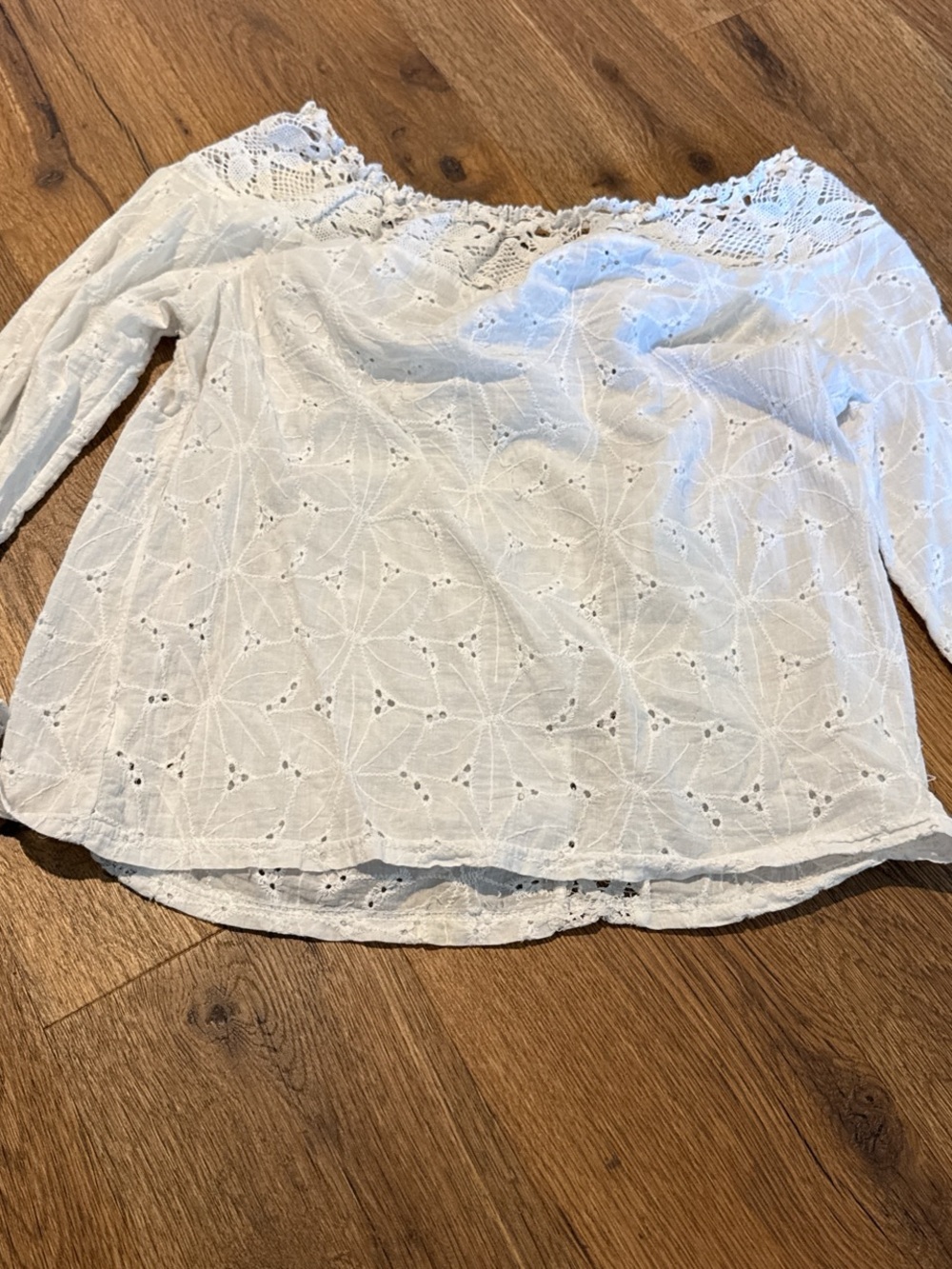 White Lace-Trim Eyelet Off-Shoulder Top